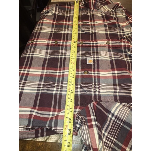 Carhartt Men’s L Plaid Short Sleeve Button Down Shirt Burgundy Gray Workwear - Picture 13 of 16